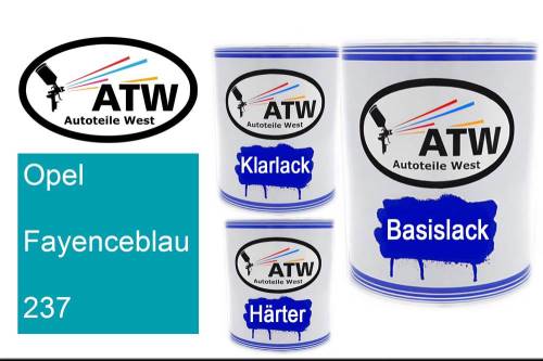 Opel, Fayenceblau, 237: 1L Lackdose + 1L Klarlack + 500ml Härter - Set, von ATW Autoteile West.