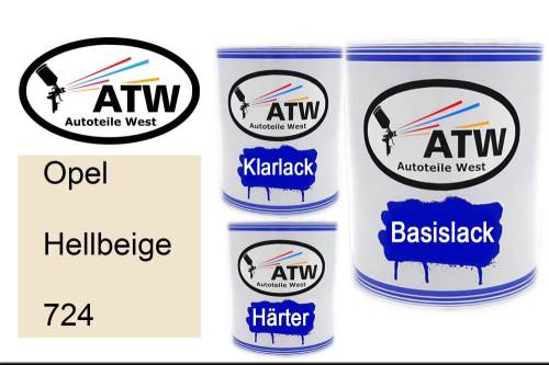 Opel, Hellbeige, 724: 1L Lackdose + 1L Klarlack + 500ml Härter - Set, von ATW Autoteile West.