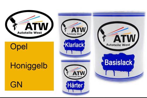 Opel, Honiggelb, GN: 1L Lackdose + 1L Klarlack + 500ml Härter - Set, von ATW Autoteile West.