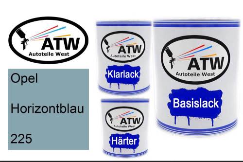 Opel, Horizontblau, 225: 1L Lackdose + 1L Klarlack + 500ml Härter - Set, von ATW Autoteile West.