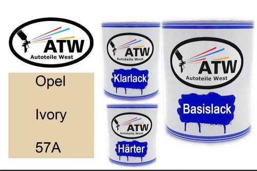 Opel, Ivory, 57A: 1L Lackdose + 1L Klarlack + 500ml Härter - Set, von ATW Autoteile West.