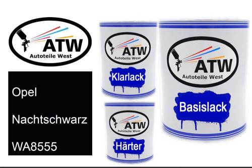 Opel, Nachtschwarz, WA8555: 1L Lackdose + 1L Klarlack + 500ml Härter - Set, von ATW Autoteile West.