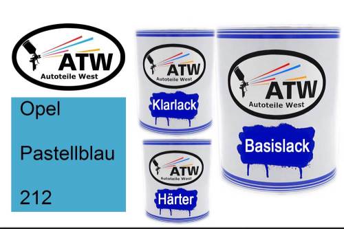 Opel, Pastellblau, 212: 1L Lackdose + 1L Klarlack + 500ml Härter - Set, von ATW Autoteile West.