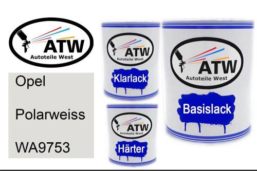 Opel, Polarweiss, WA9753: 1L Lackdose + 1L Klarlack + 500ml Härter - Set, von ATW Autoteile West.