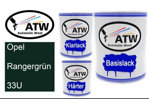 Opel, Rangergrün, 33U: 1L Lackdose + 1L Klarlack + 500ml Härter - Set, von ATW Autoteile West.