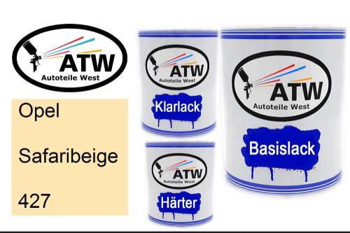 Opel, Safaribeige, 427: 1L Lackdose + 1L Klarlack + 500ml Härter - Set, von ATW Autoteile West.