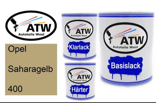 Opel, Saharagelb, 400: 1L Lackdose + 1L Klarlack + 500ml Härter - Set, von ATW Autoteile West.