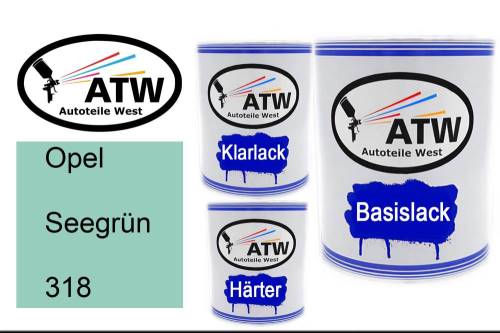 Opel, Seegrün, 318: 1L Lackdose + 1L Klarlack + 500ml Härter - Set, von ATW Autoteile West.