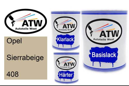Opel, Sierrabeige, 408: 1L Lackdose + 1L Klarlack + 500ml Härter - Set, von ATW Autoteile West.
