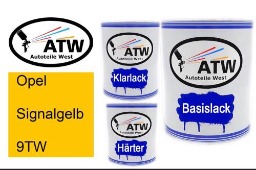 Opel, Signalgelb, 9TW: 1L Lackdose + 1L Klarlack + 500ml Härter - Set, von ATW Autoteile West.