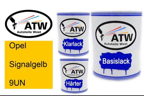 Opel, Signalgelb, 9UN: 1L Lackdose + 1L Klarlack + 500ml Härter - Set, von ATW Autoteile West.