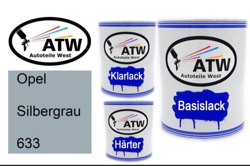 Opel, Silbergrau, 633: 1L Lackdose + 1L Klarlack + 500ml Härter - Set, von ATW Autoteile West.