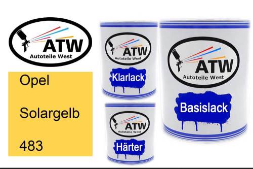 Opel, Solargelb, 483: 1L Lackdose + 1L Klarlack + 500ml Härter - Set, von ATW Autoteile West.