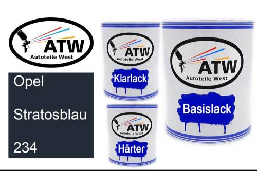 Opel, Stratosblau, 234: 1L Lackdose + 1L Klarlack + 500ml Härter - Set, von ATW Autoteile West.