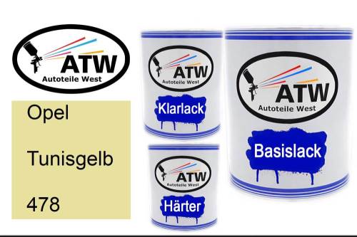 Opel, Tunisgelb, 478: 1L Lackdose + 1L Klarlack + 500ml Härter - Set, von ATW Autoteile West.