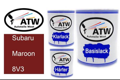 Subaru, Maroon, 8V3: 1L Lackdose + 1L Klarlack + 500ml Härter - Set, von ATW Autoteile West.