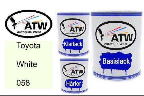 Toyota, White, 058: 1L Lackdose + 1L Klarlack + 500ml Härter - Set, von ATW Autoteile West.