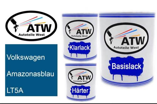 Volkswagen, Amazonasblau, LT5A: 1L Lackdose + 1L Klarlack + 500ml Härter - Set, von ATW Autoteile West.