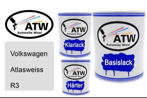 Volkswagen, Atlasweiss, R3: 1L Lackdose + 1L Klarlack + 500ml Härter - Set, von ATW Autoteile West.