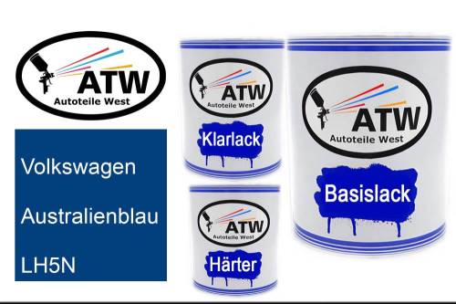 Volkswagen, Australienblau, LH5N: 1L Lackdose + 1L Klarlack + 500ml Härter - Set, von ATW Autoteile West.