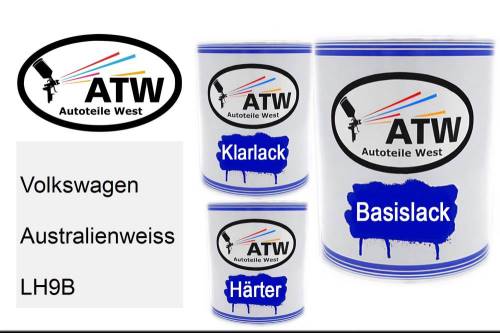 Volkswagen, Australienweiss, LH9B: 1L Lackdose + 1L Klarlack + 500ml Härter - Set, von ATW Autoteile West.