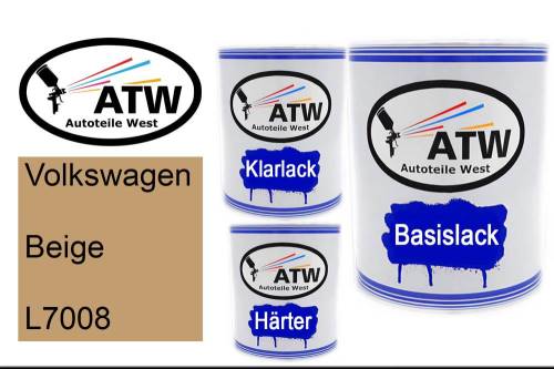 Volkswagen, Beige, L7008: 1L Lackdose + 1L Klarlack + 500ml Härter - Set, von ATW Autoteile West.