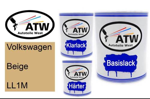 Volkswagen, Beige, LL1M: 1L Lackdose + 1L Klarlack + 500ml Härter - Set, von ATW Autoteile West.