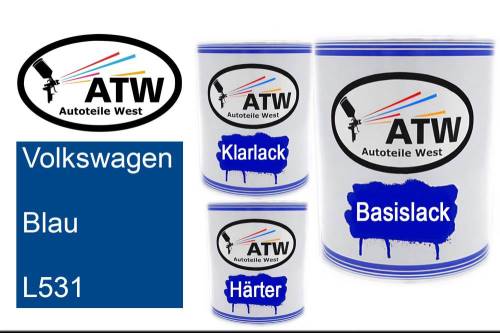 Volkswagen, Blau, L531: 1L Lackdose + 1L Klarlack + 500ml Härter - Set, von ATW Autoteile West.