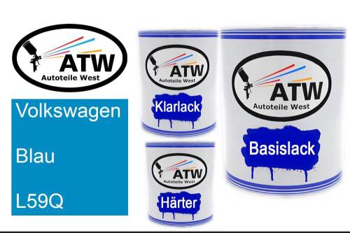 Volkswagen, Blau, L59Q: 1L Lackdose + 1L Klarlack + 500ml Härter - Set, von ATW Autoteile West.