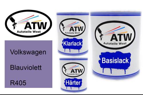 Volkswagen, Blauviolett, R405: 1L Lackdose + 1L Klarlack + 500ml Härter - Set, von ATW Autoteile West.