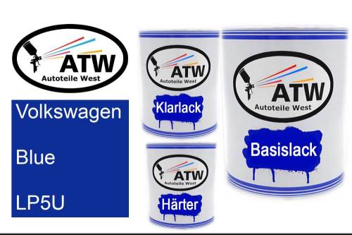 Volkswagen, Blue, LP5U: 1L Lackdose + 1L Klarlack + 500ml Härter - Set, von ATW Autoteile West.