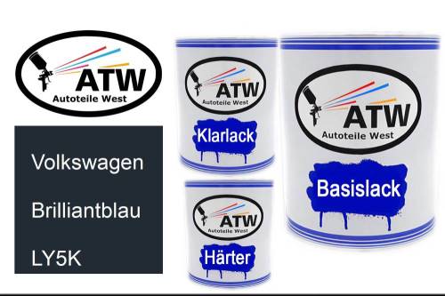 Volkswagen, Brilliantblau, LY5K: 1L Lackdose + 1L Klarlack + 500ml Härter - Set, von ATW Autoteile West.