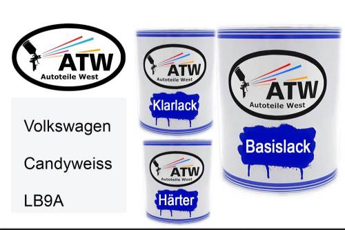 Volkswagen, Candyweiss, LB9A: 1L Lackdose + 1L Klarlack + 500ml Härter - Set, von ATW Autoteile West.