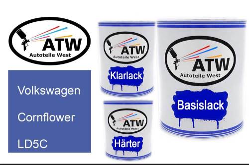 Volkswagen, Cornflower, LD5C: 1L Lackdose + 1L Klarlack + 500ml Härter - Set, von ATW Autoteile West.