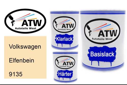 Volkswagen, Elfenbein, 9135: 1L Lackdose + 1L Klarlack + 500ml Härter - Set, von ATW Autoteile West.