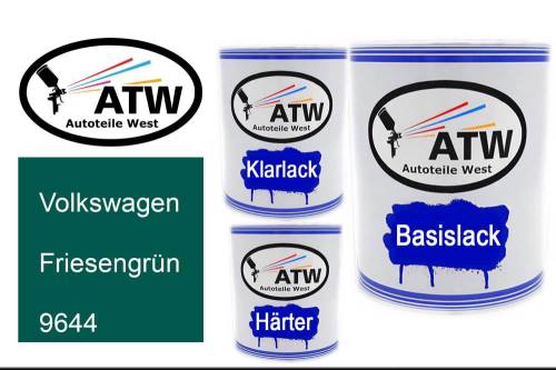 Volkswagen, Friesengrün, 9644: 1L Lackdose + 1L Klarlack + 500ml Härter - Set, von ATW Autoteile West.