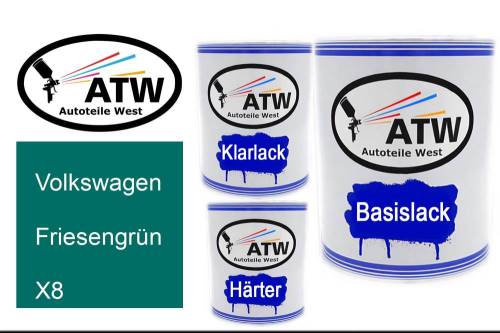 Volkswagen, Friesengrün, X8: 1L Lackdose + 1L Klarlack + 500ml Härter - Set, von ATW Autoteile West.