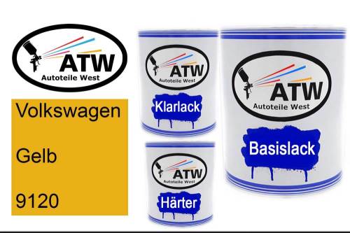 Volkswagen, Gelb, 9120: 1L Lackdose + 1L Klarlack + 500ml Härter - Set, von ATW Autoteile West.