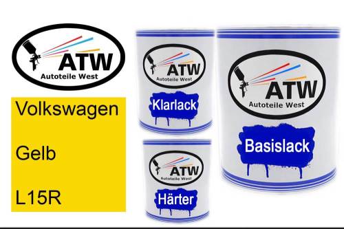 Volkswagen, Gelb, L15R: 1L Lackdose + 1L Klarlack + 500ml Härter - Set, von ATW Autoteile West.