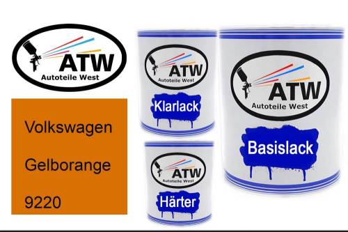 Volkswagen, Gelborange, 9220: 1L Lackdose + 1L Klarlack + 500ml Härter - Set, von ATW Autoteile West.