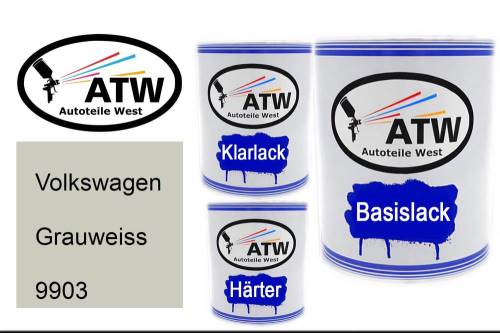 Volkswagen, Grauweiss, 9903: 1L Lackdose + 1L Klarlack + 500ml Härter - Set, von ATW Autoteile West.