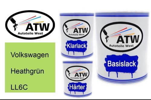 Volkswagen, Heathgrün, LL6C: 1L Lackdose + 1L Klarlack + 500ml Härter - Set, von ATW Autoteile West.