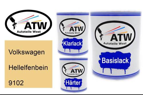 Volkswagen, Hellelfenbein, 9102: 1L Lackdose + 1L Klarlack + 500ml Härter - Set, von ATW Autoteile West.