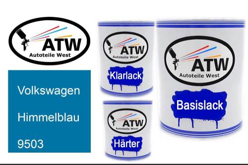 Volkswagen, Himmelblau, 9503: 1L Lackdose + 1L Klarlack + 500ml Härter - Set, von ATW Autoteile West.