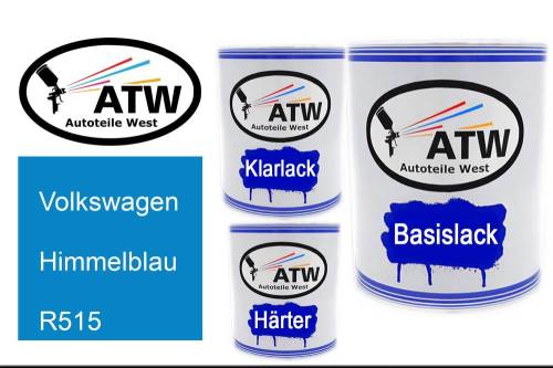 Volkswagen, Himmelblau, R515: 1L Lackdose + 1L Klarlack + 500ml Härter - Set, von ATW Autoteile West.