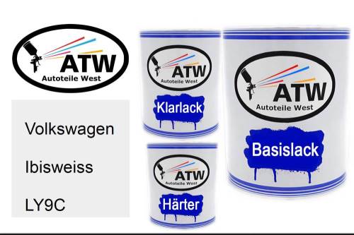 Volkswagen, Ibisweiss, LY9C: 1L Lackdose + 1L Klarlack + 500ml Härter - Set, von ATW Autoteile West.