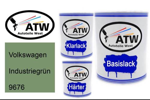 Volkswagen, Industriegrün, 9676: 1L Lackdose + 1L Klarlack + 500ml Härter - Set, von ATW Autoteile West.