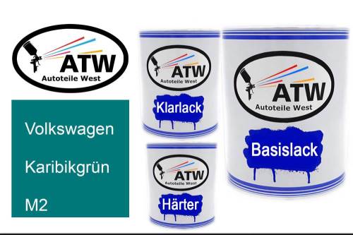 Volkswagen, Karibikgrün, M2: 1L Lackdose + 1L Klarlack + 500ml Härter - Set, von ATW Autoteile West.