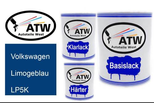 Volkswagen, Limogeblau, LP5K: 1L Lackdose + 1L Klarlack + 500ml Härter - Set, von ATW Autoteile West.