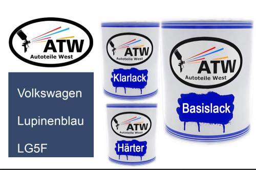 Volkswagen, Lupinenblau, LG5F: 1L Lackdose + 1L Klarlack + 500ml Härter - Set, von ATW Autoteile West.